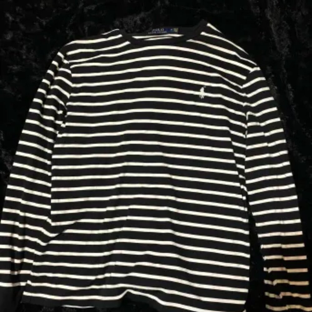 Black And White Striped Ralph Lauren Polo Long-Sleeve